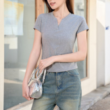 萝卜大叔莱赛尔V领短袖T恤女夏季薄款宽松显瘦休闲打底衫体恤上衣