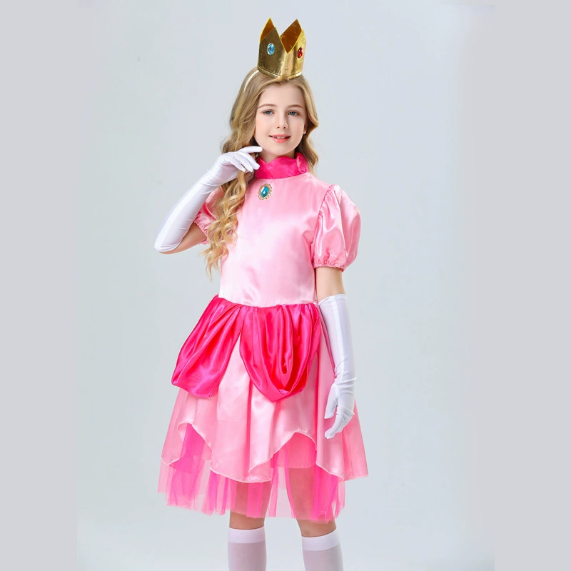 Платье принцессы Бики Peach (персик), костюм по мотивам игры Марио, в комплекте перчатки и корона