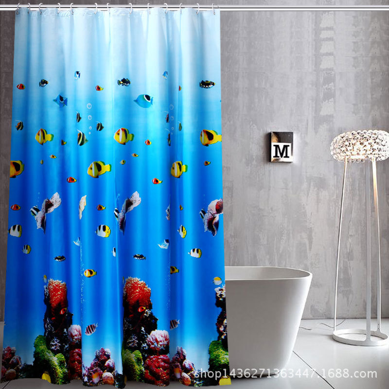 In stock wholesale bathroom waterproof shower curtain PEVA underwater world toilet shower curtain kitchen partition curtain door curtain