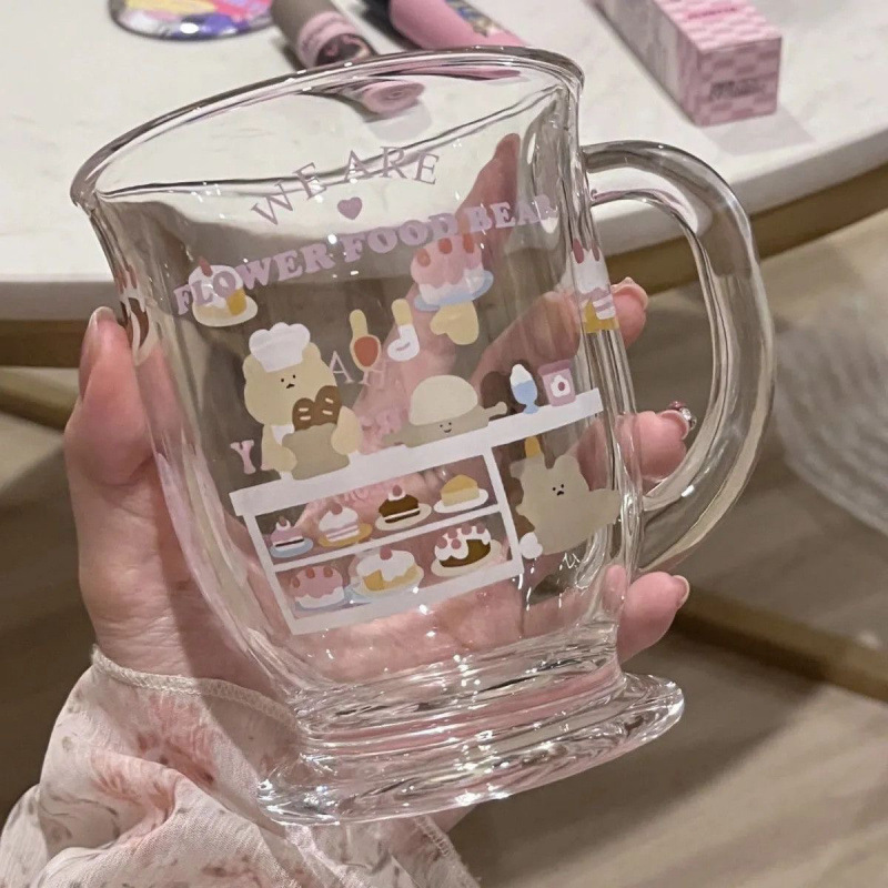 可爱小熊杯透明玻璃杯家用小众网红水杯卡通蛋糕杯早餐牛奶杯批发|undefined