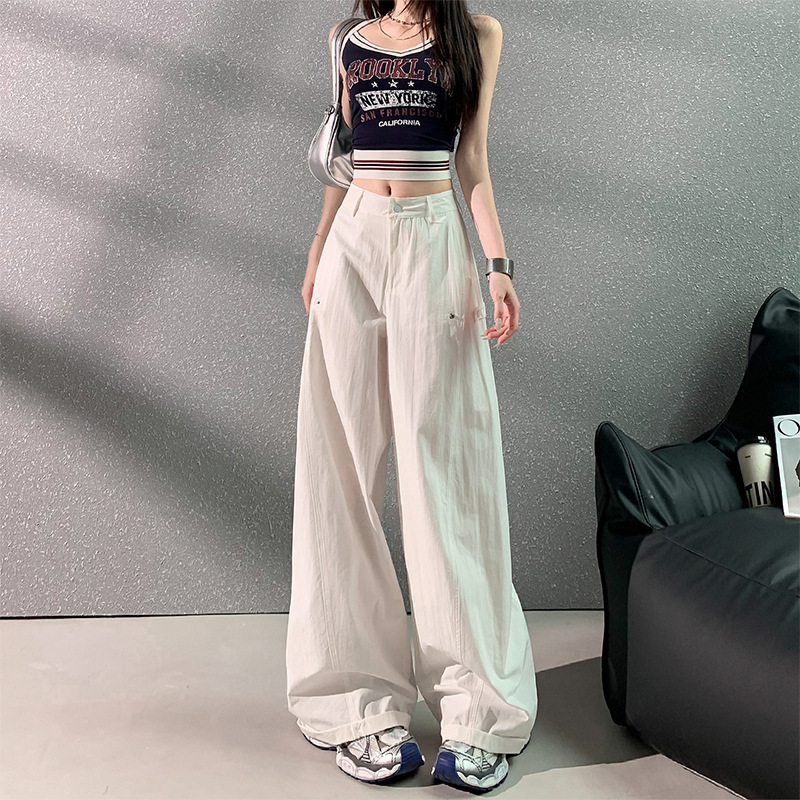 White Workwear Wide-Leg Pants for Women, Summer Thin Style, 2025 New Design, Loose American-Style Straight-Leg Floor-Length Casual Pants