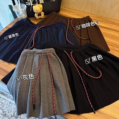 Iu系学院風ひも付きA字メリヤススカート女性春高腰半身スカート