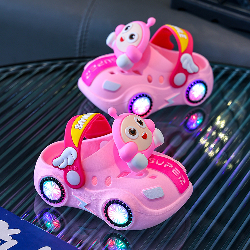 子供用スリッパ、夏の女の赤ちゃんの車、明るいライト、屋内用ソフトソール滑り止めスリッパ、男の子用エッグマン下駄|undefined
