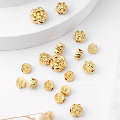 保色鍍18K真金六瓣花隔珠橫孔包金保色串珠散珠DIY手鍊配件D139