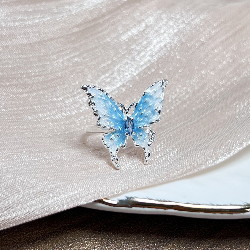 7g Weight Open Rings Classification One Size Ring Size 1 Piece Quantity Date, Tea Party Occasion Copper Material Flower, Butterfly Pattern All Seasons Season Women's Gender Enamel Design Princess, Sweet Style Wholesale Jewelry Princess Sweet Flower Butterfly Copper Enamel Open Rings 18
