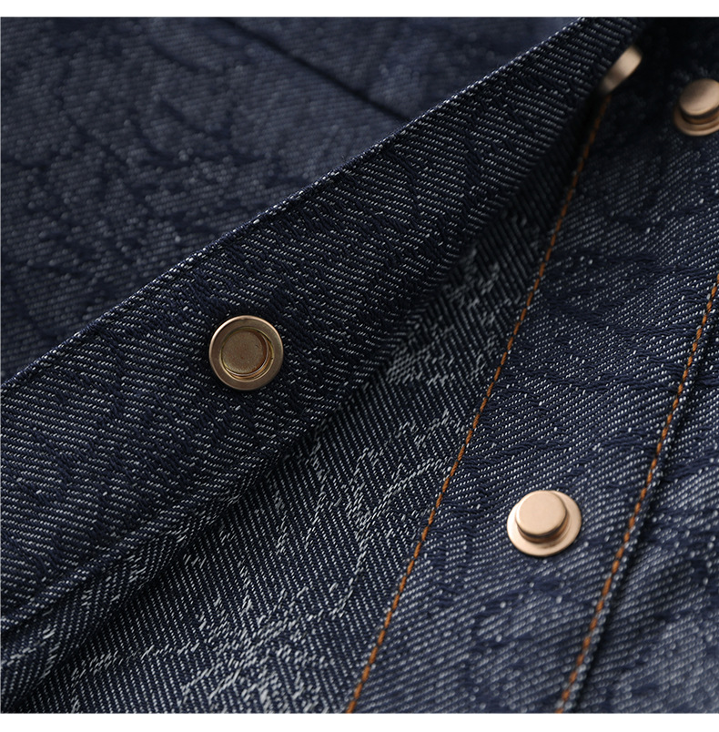 Váy liền denim jacquard cổ điển dáng dài vừa thắt eo tôn dáng — Màu xanh đậm chi tiết 14