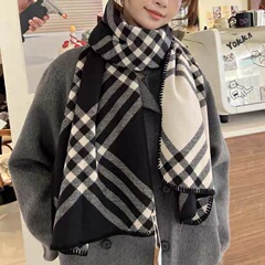 全智贤同款格子围巾女冬季百搭保暖加厚仿羊绒格纹披肩围脖潮跨境