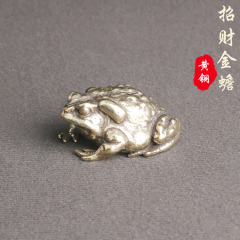 復古純黃銅金蟾桌面擺件實心蟾蜍蛤蟆創意茶寵擺飾文玩老銅器批發