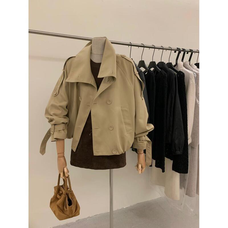 Autumn and Winter New Ac Leather Brand Fashion Versatile Loose Casual Jacket for Women Petite Trench Coat Slimming Long Sleeve Short Style Autumn and Winter New Ac Leather Brand Fashion Versatile Loose Casual Jacket for Women Petite Trench Coat Slimming Long Sleeve Short Style