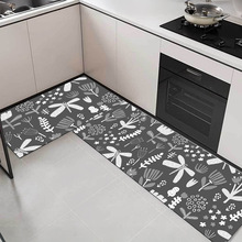 跨境花卉pvc皮革厨房地垫防水防油厨房家用脚垫免洗防滑地毯耐脏