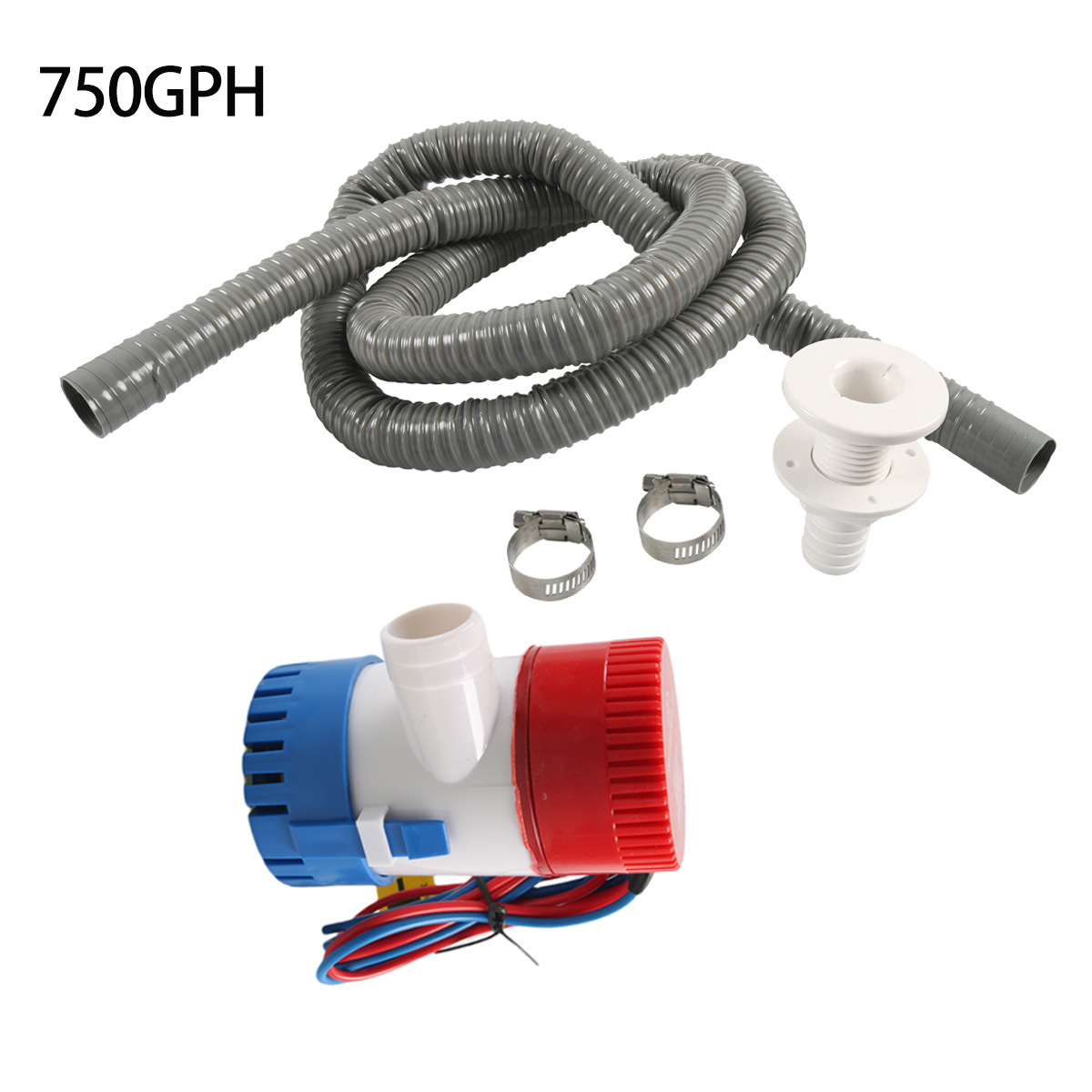 회색 파이프 배수 키트와 750GPH 빌지 펌프