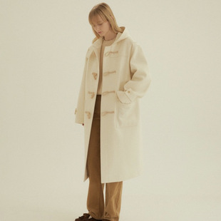 Meina family horn buckle wool coat women Ler * B * autumn and winter loose Korean academic hooded woolen coat