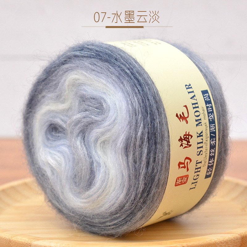 Sección de gradiente teñido pastel de mohair hilo lana tejida a mano media larga sección teñida bricolaje tejido suéter abrigo bufanda