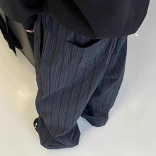 美式复古黑蓝竖条纹弯刀阔腿裤裤男宽松休闲百搭拖地长裤男女春秋