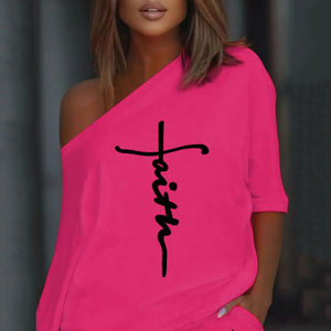 product - wholesale Summer Printed Diagonal Collar Long Sleeve Casual Loose Outfit Women - 8