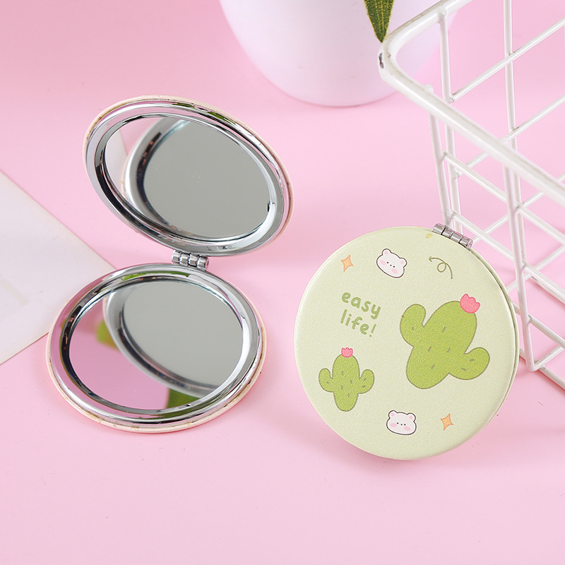 Espejo de maquillaje redondo pequeño fresco de estilo vegetal hogar encantador dibujos animados espejo de maquillaje plegable de alta definición espejo plegable de estudiantes