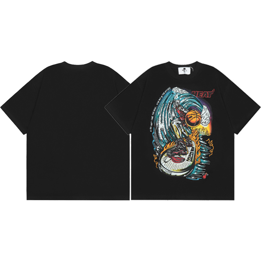 American WARREN LOTAS marca compartida con estampado de personaje de calavera masculina suelta cuello redondo camiseta de manga corta marca de moda