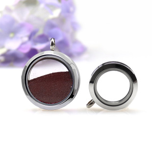 Thread screwing silk small thangka box stainless steel glass round phase box can open cinnabar thangka pendant necklace
