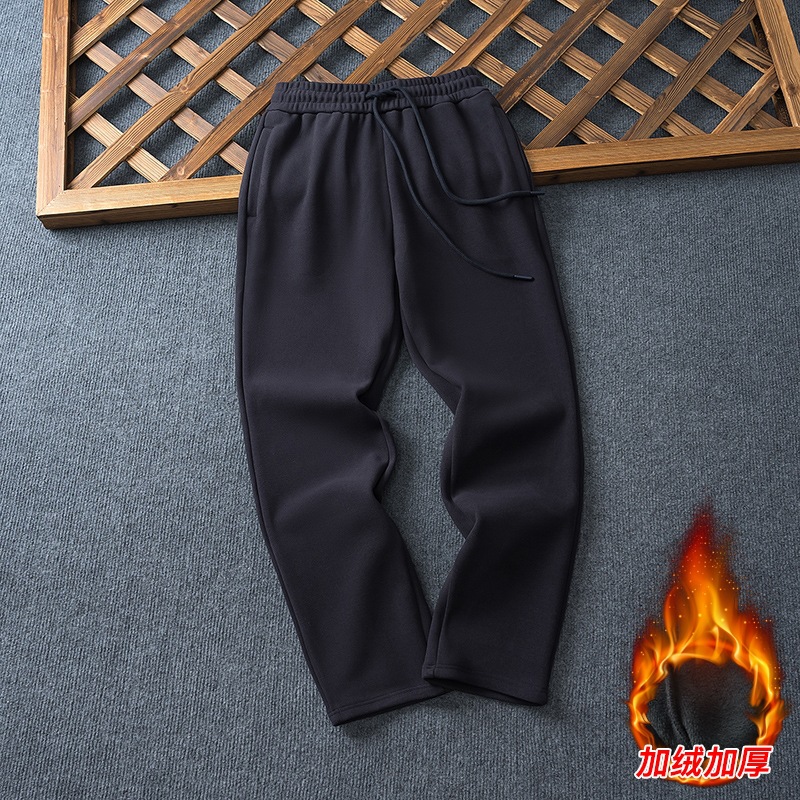 冬季加绒卫裤男款宽松直筒长裤2025新款加厚保暖松紧腰男士休闲裤