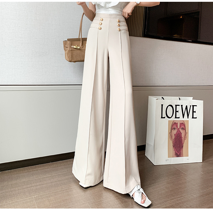 Casual 2022 pantalones de pierna ancha Pantalones rectos de cintura alta de las mujeres pantalones de adelgazamiento sueltos de doble botonadura drapeados pantalones Casuales