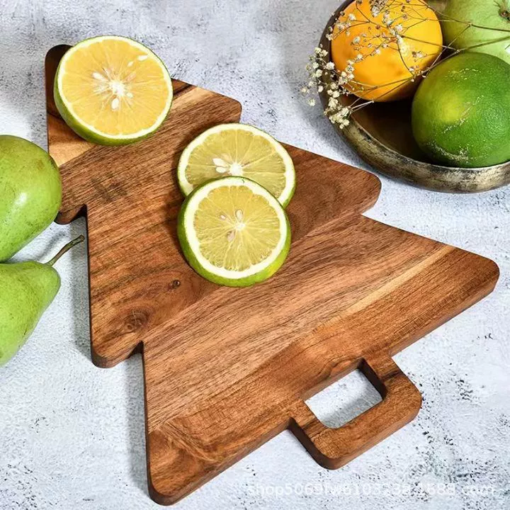 Деревянный рождественский поднос для ресторана, вечеринки, в форме елки, тарелка для стейка и пасты, двусторонняя разделочная доска