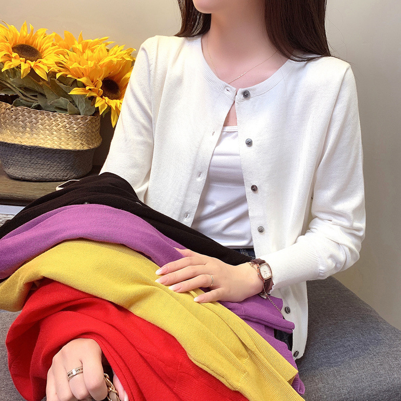 Spring and Autumn Loose-Fitting Knit Cardigan with Round Neck, 2026 Air Conditioning Shirt, Short Top to Pair with Skirts and Shawls for Women