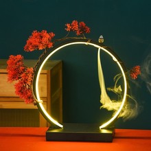 新中式LED灯圈客厅创意摆件高达背景灯送礼家居装饰品流水摆件