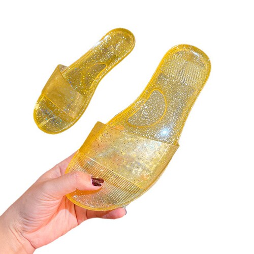 Crystal slippers, women's plastic material, transparent glue, over-frozen, low-heel, Korean indoor, home, summer, integrated
