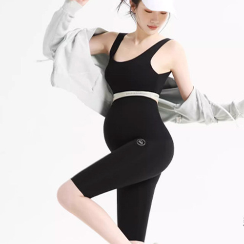 Pregnant women's shark skin summer thin three-quarter leggings with high waist adjustable yoga five-quarter pants manufacturer