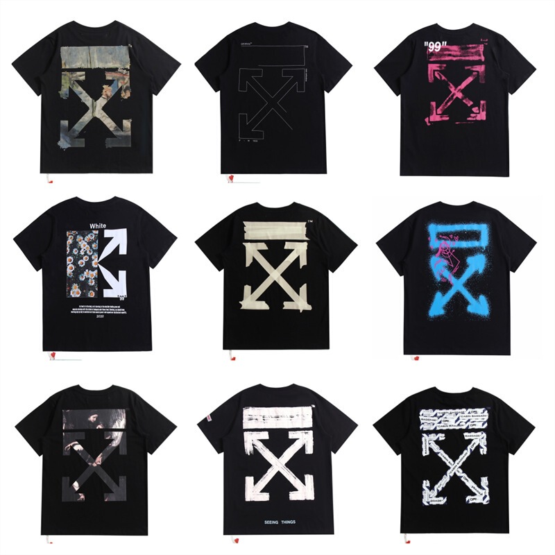 【Verified】Off Foil Tape Arrow Print Short Sleeve Men's Ow Large Size Couple's Half-Sleeve Women's White Trendy T-Shirt