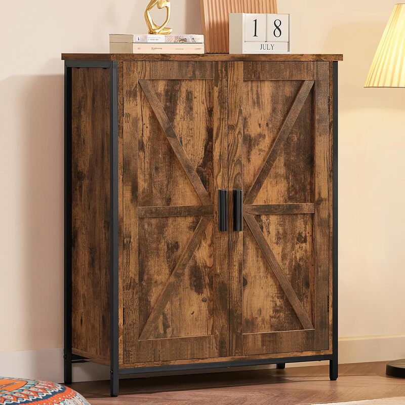 Cross-Border Storage Cabinets with Barn Doors and Shelves, Farmhouse Cabinets for Living Room and Dining Room Entrance