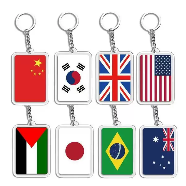 Acrylic National Flag Personalized Creative Pendant Cross-Border Supply Fan Decoration Pendant Keychain Souvenir