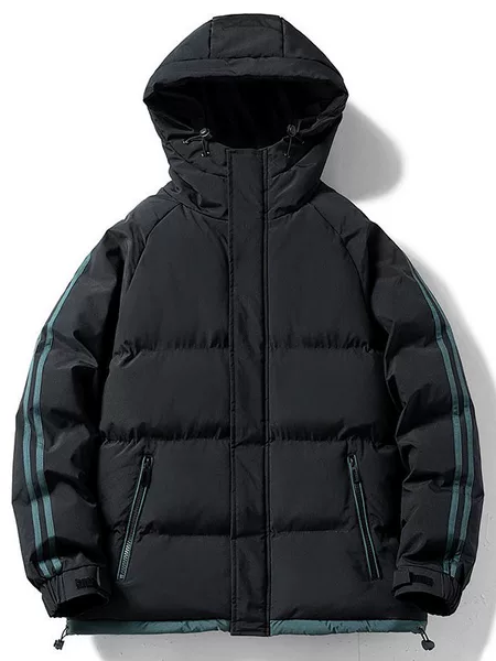Winter color-blocked hooded sports cotton jacket for men, loose-fitting, thickened, warm, casual outerwear, trendy brand, slimming and versatile style