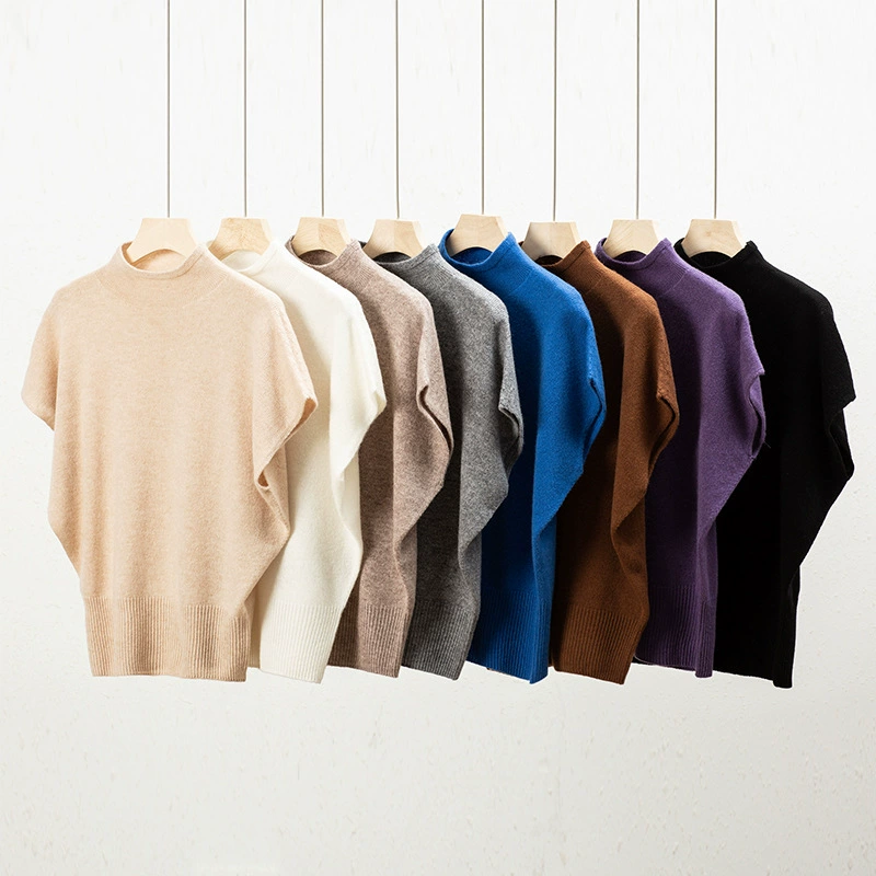 Полуводолазка, жилет, кардиган с короткими рукавами, женская новая вязаная рубашка со средним воротником, весна 2021, бесшовный тонкий свитер