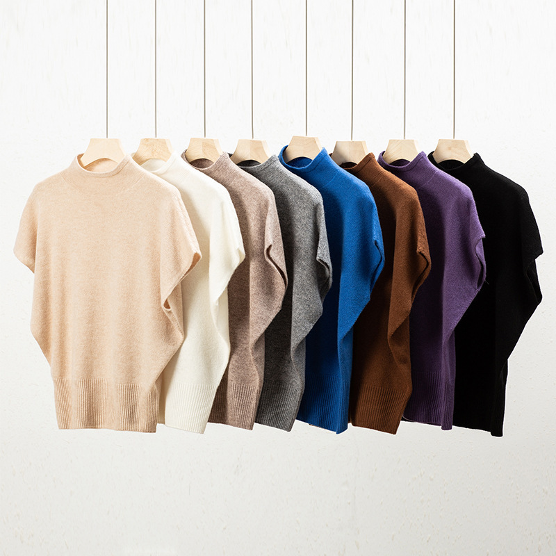 Half Turtleneck Waistcoat Short-Sleeved Cardigan Women's New Knitted Mid-Collar Bottoming Shirt 2025 Spring Seamless Sweater Thin Half Turtleneck Waistcoat Short-Sleeved Cardigan Women's New Knitted Mid-Collar Bottoming Shirt 2025 Spring Seamless Sweater Thin