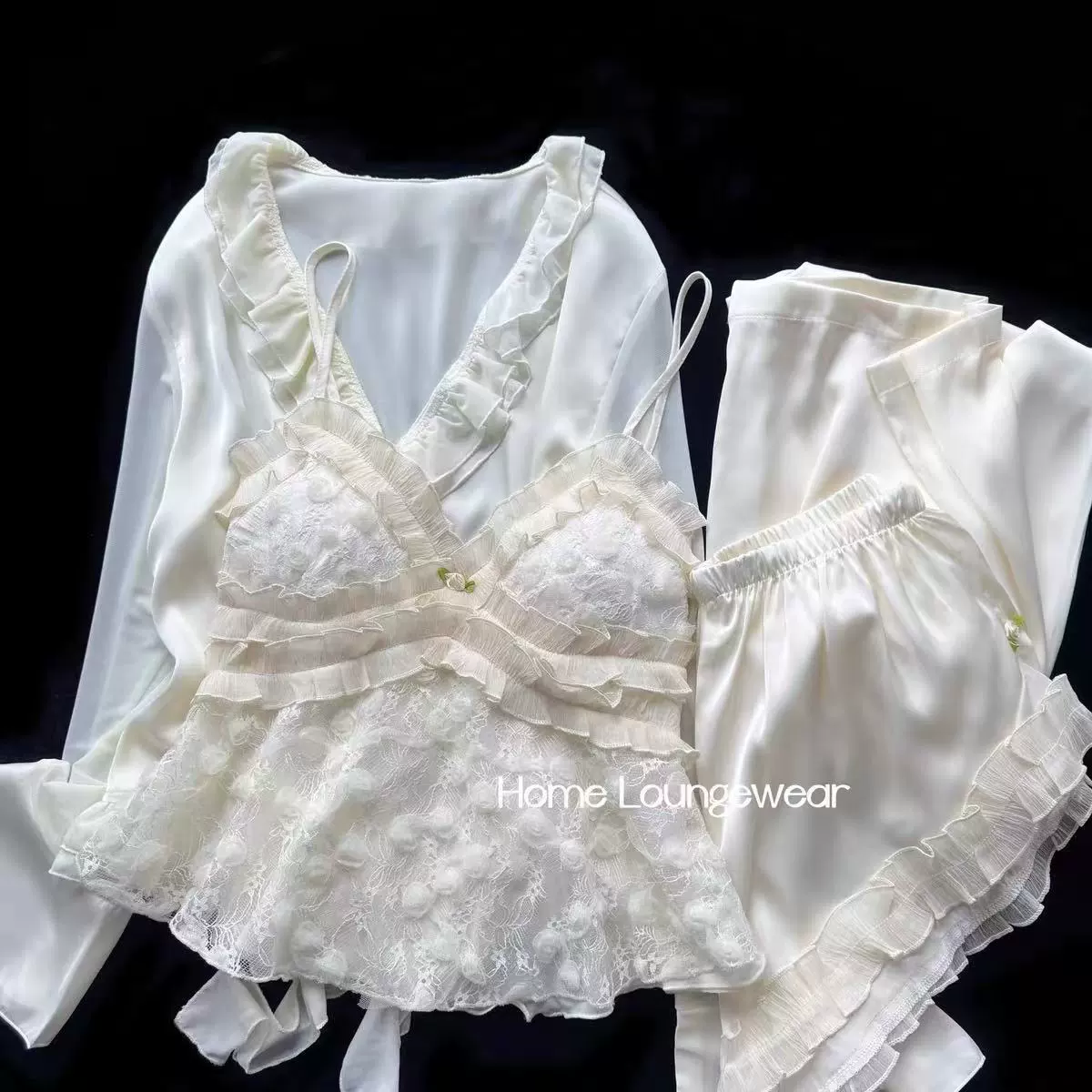 [Роза] Французский чистый ветер кружевной пижамы женский летний нагрудный коврик шорты Принцесса ветер ледяной шелк