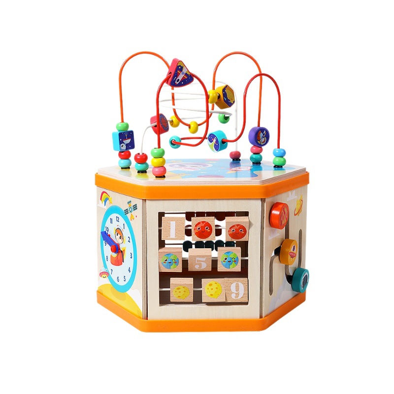 Caja del tesoro multifuncional grande para niños, música, cuentas, juguetes educativos de madera para bebés, 0-3 años