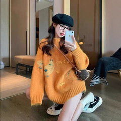 橘色毛衣女2025新款秋冬季加厚复古减龄宽松慵懒高级感韩系针织衫