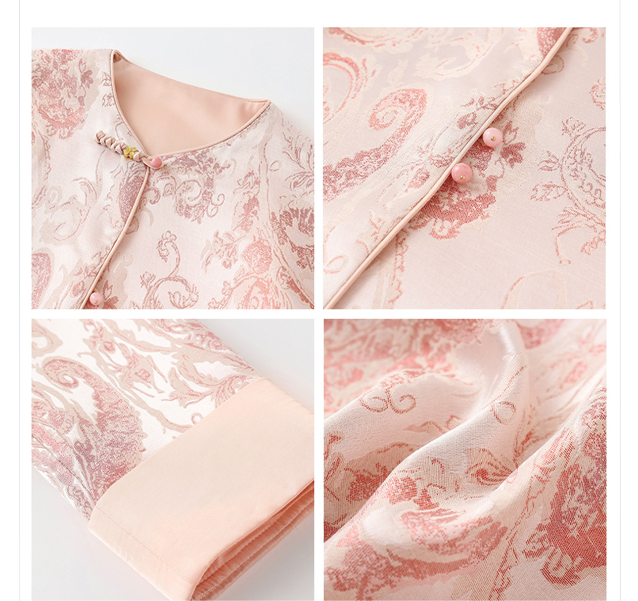 Áo khoác nữ kiểu Trung Hoa mới, chất liệu jacquard họa tiết nổi, phối khuy cài, form suông thu đông N9025 — Miju [phiên bản cotton], Hồng nhạt [phiên bản cotton], hồng nhạt, cơm cam chi tiết 44