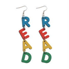 亚马逊热销开学季 彩色字母READ耳环 毕业季学生教师双面木质耳坠