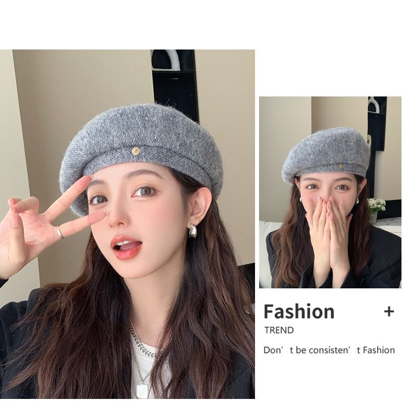 2024 Herbst und Winter Koreanische Ausgabe Internet Celebrity Fashion Baskenmütze Double Wear Vielseitiger Knospenhut Show Face Kleine Malermütze Weiblich_voghion.com