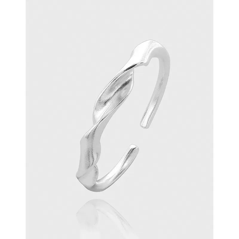 JZ300小众个性设计INS轻奢麻花扭片哑光质感面S925纯银开口戒指女