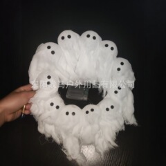 跨境TK热销LitGhostsWreath万圣节幽灵花环前门布置挂件白鬼花环