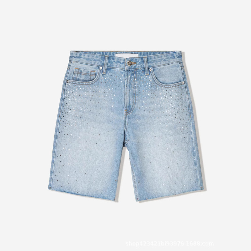 Custom Women's Denim Shorts 2025 New Style Women's Rhinestone Denim Bermuda Shorts Casual Denim Shorts for Women
