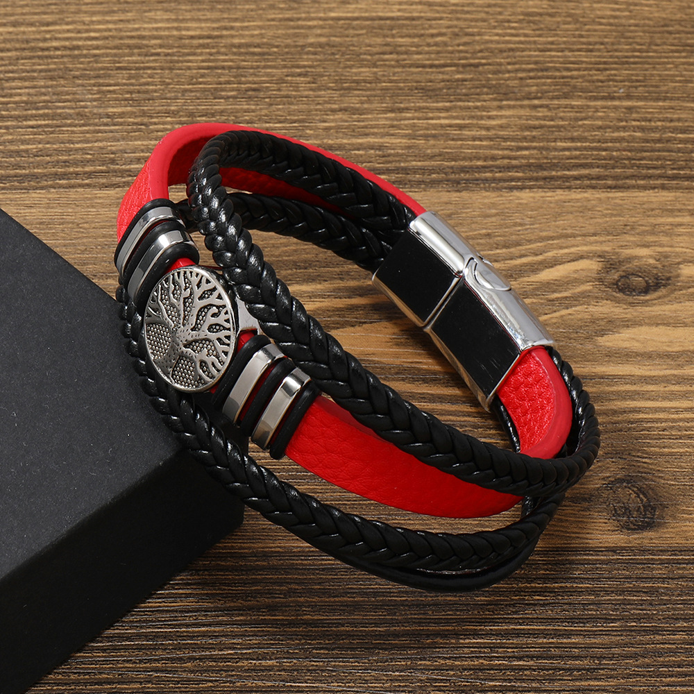 Men's Multi-layer Woven Compass Leather Bracelet Image 3
