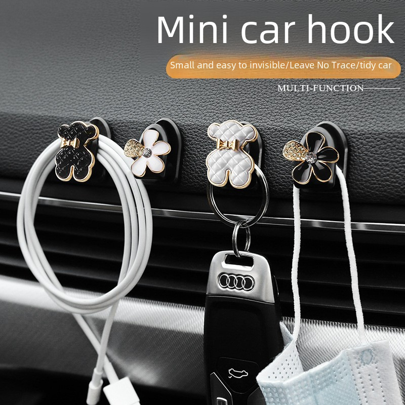 Car interior seat back small bear tea flower small hook car interior car multi-function front storage vehicle practical