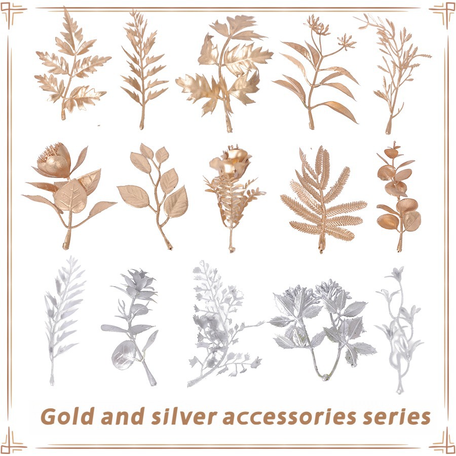 Retro Plant Accessories, Simulated Golden Leaves, Handmade Flower Arrangement Accessories, Holiday Decoration, Simulated Flowers, Cross-Border Delivery