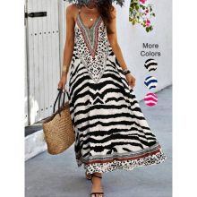 S 62954 Leopard print halter maxi dress ���ƹҲ�¶����ȹ
