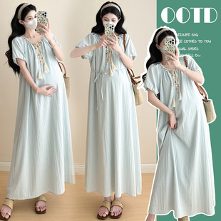 Maternity Dress Summer Dress 2025 New French Style Lazy Style Loose Sweet Fairy Retro Maternity Dress