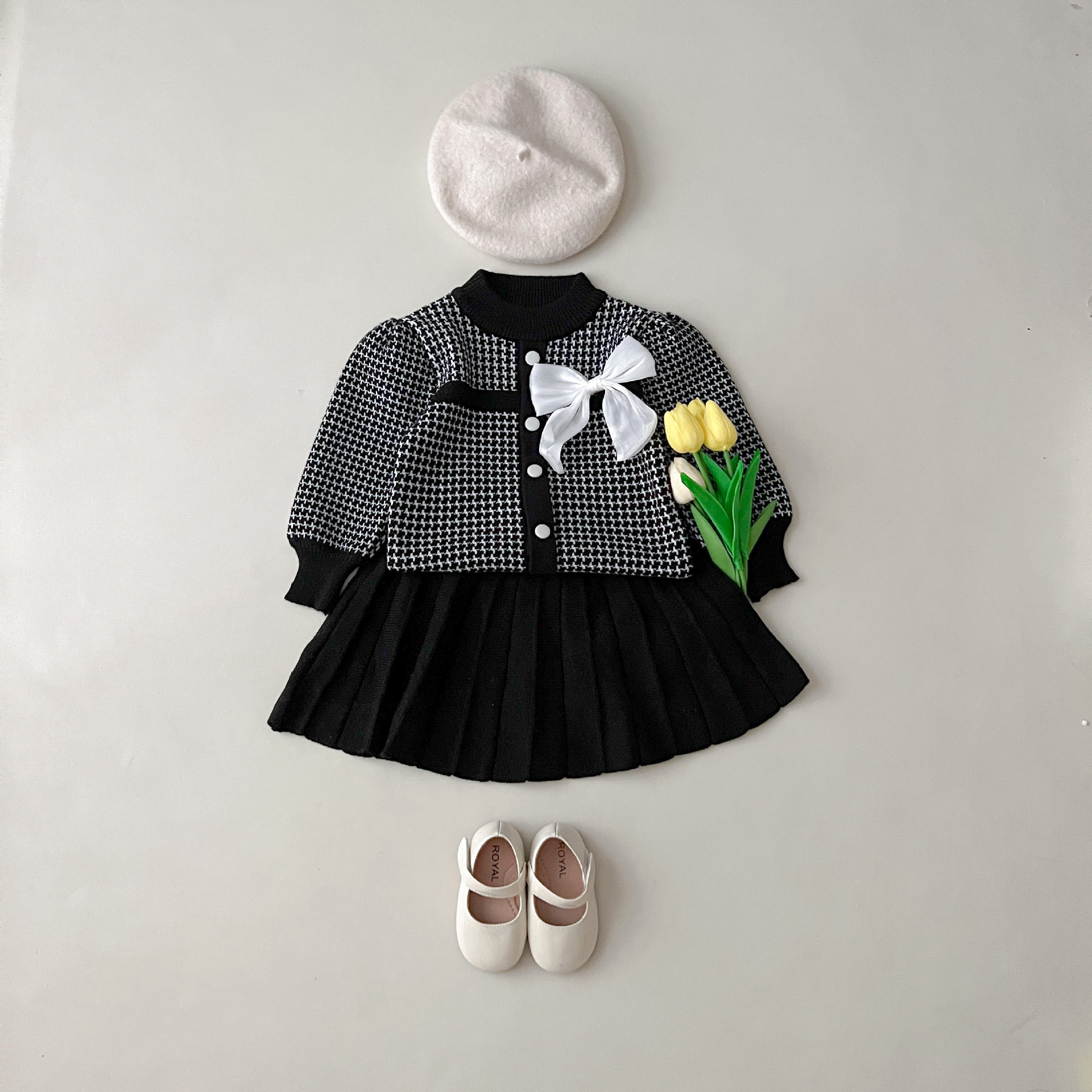 JINYONG 2024 New Autumn and Winter Knitted Girl's Small Fragrant Style Set Skirt_voghion.com